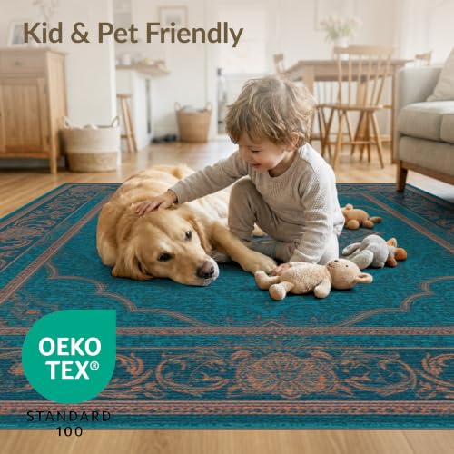 3'x5' Teal Boho Medallion Prayer Design Washable Throw Rug - color: Blue/Pattern 14, size: 3' x 5' (Rectangular)