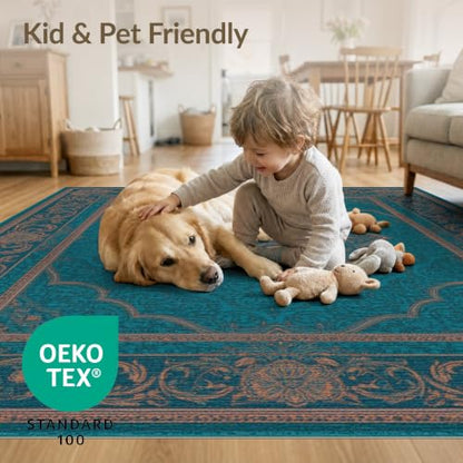 3'x5' Teal Boho Medallion Prayer Design Washable Throw Rug - color: Blue/Pattern 14, size: 3' x 5' (Rectangular)