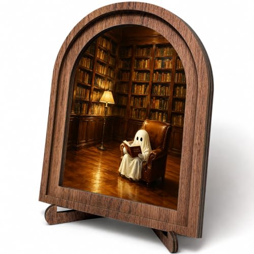 Ghost Library Arched Table Sign, Rustic Farmhouse Shelf Decor - color: Ghost Reading Library