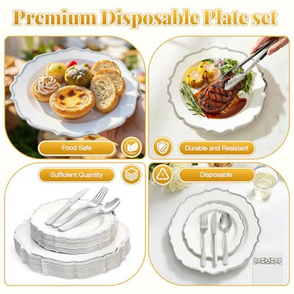 Glowserve 175 Piece Disposable Plastic Plates Dinnerware Set for 25 Guests - color: Silver