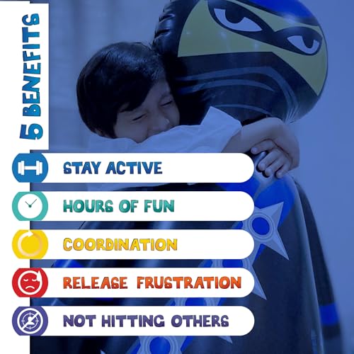 INFLATABLE DUDES Black Ninja Toy 47” - Kids Punching Bag | Sand-Base | Bop Bag, Pre-filled with Sand, Inflatable Toy, Punching Bag for Kids, Enhanced Bounce-Back Action, Indoor/Outdoor - color: Black/Blue Standard Ninja | Pre-filled with Sand