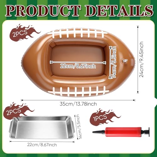 4 Pack Inflatable Football Cooler with Stainless Steel Tray, Chilled Serving Food Platter & Ice Buffet Bar for Party, Shrimp Cocktail Serving Dish, Summer BBQ Picnic Supplies (Football) - style: Rugby