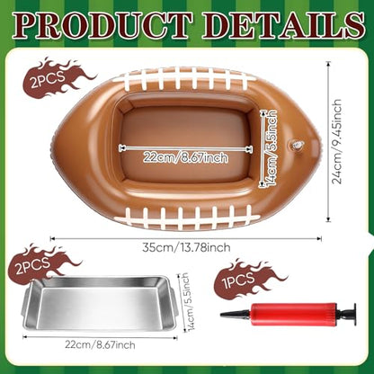 4 Pack Inflatable Football Cooler with Stainless Steel Tray, Chilled Serving Food Platter & Ice Buffet Bar for Party, Shrimp Cocktail Serving Dish, Summer BBQ Picnic Supplies (Football) - style: Rugby