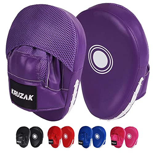 Kruzak Plain Punching Mitts for Muay Thai MMA Training, Focus Pads for Boxing Martial Arts and Punching Target - color: Purple
