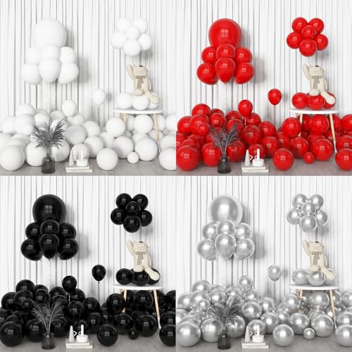 Amandir 153pcs Red Black and White Balloon Arch Garland Kit Different Sizes 18 12 10 5inch Silver Latex Metallic Confetti Graduation Balloons for Birthday Wedding Movie Night Casino Party Supplies - color: Metallic Silver