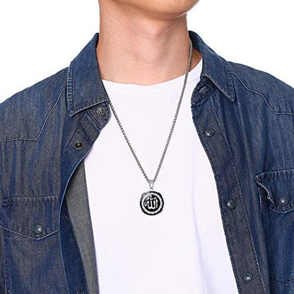 Jude Jewelers Stainless Steel Round Shape Muslim Islamic Religious Pendant Necklace - color: Silver
