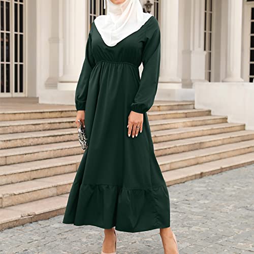 Ctreela Muslim Abaya Dress for Women Long Sleeve Tunic Islamic Prayer Dress Abaya Kaftan Dubai Dress Middle East Clothes - color: Army Green, size: Small