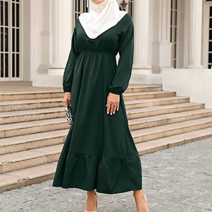Ctreela Muslim Abaya Dress for Women Long Sleeve Tunic Islamic Prayer Dress Abaya Kaftan Dubai Dress Middle East Clothes - color: Army Green, size: Large