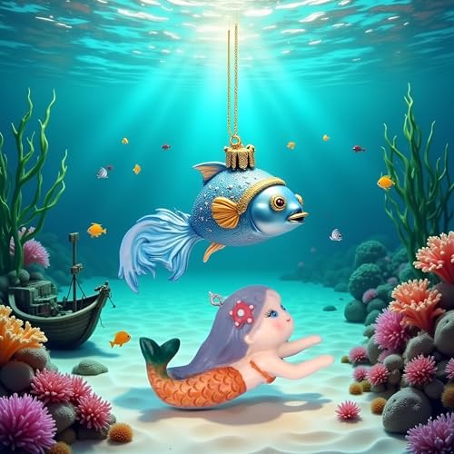 GANPUB Floating Fish Tank Decor, Aquarium Fish Mermaid, Ornaments, Eye Catching Decoration, Aquatic Pets Cartoon, Miniatures Figures for, Aquarium Décor Thematic Ornaments