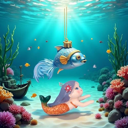 GANPUB Floating Fish Tank Decor, Aquarium Fish Mermaid, Ornaments, Eye Catching Decoration, Aquatic Pets Cartoon, Miniatures Figures for, Aquarium Décor Thematic Ornaments
