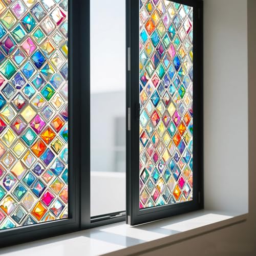 Window Privacy Film Vibrant Diamond Stained Glass Window Film Decorative - color: Mini Diamond Mosaic