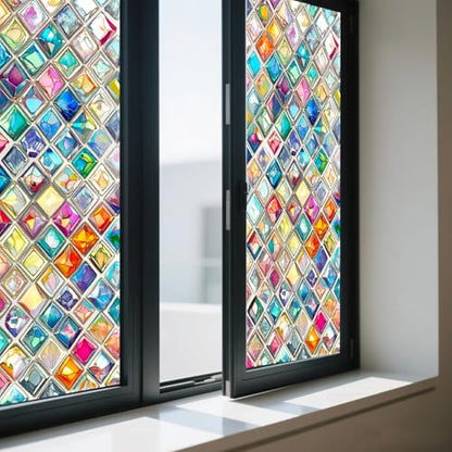 Window Privacy Film Vibrant Diamond Stained Glass Window Film Decorative - color: Mini Diamond Mosaic