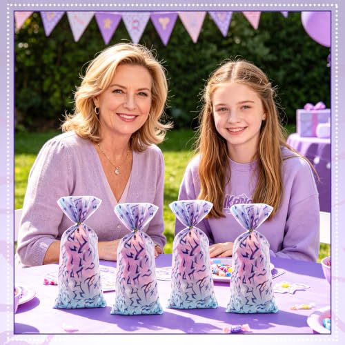 LERCTH Kpop Cellophane Bags with Gradient Abstract Pattern, Iridescent Purple Blue Plastic Treat Bags with Twist Ties for Party Favors - color: Kpop goodie bags 50 packs