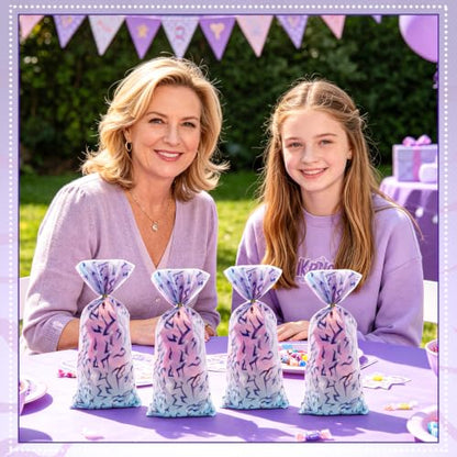 LERCTH Kpop Cellophane Bags with Gradient Abstract Pattern, Iridescent Purple Blue Plastic Treat Bags with Twist Ties for Party Favors - color: Kpop goodie bags 50 packs