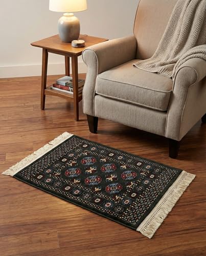 Rugs.com Bokhara Collection Rug – 2x3 Dark Green Medium-Pile Rug Perfect for Entryways, Kitchens, Breakfast Nooks, Accent Pieces - color: Dark Green, size: 2' x 3'