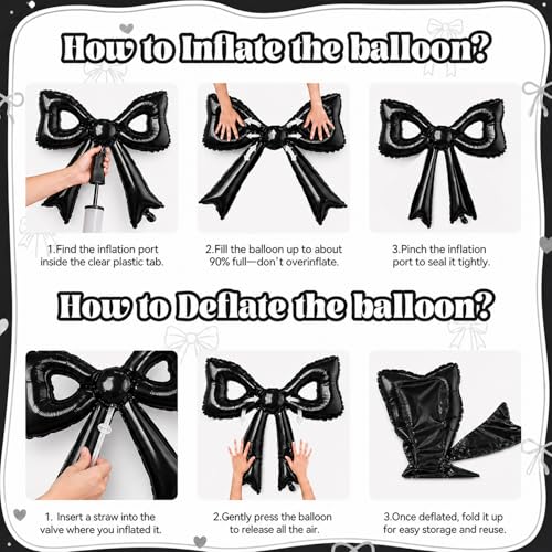 Black Bow Balloons, 6 Pcs Cutout Foil for Wedding Engagement Bridal Party - style: Hollow Bow Black