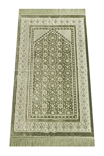 ihvan online, Soft Plush Lux Velvet Muslim Prayer Rug | Thick Janamaz | Sajadah | Soft Islamic Prayer Rug | Islamic Gifts | Prayer Carpet Mat, Elegant, Color: Green - color: Green
