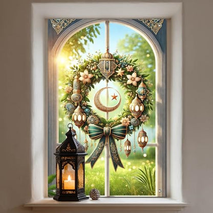 HOMETITUTE Eid Ramadan Window Banners Eid Mubarak Holiday Windows Cover Festival Curtain for Living Room Bedroom 31x47 Inch Moon and Star Window Hanging Festival Windows Backdrop - color: Colorful2