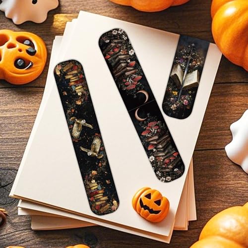 30PCS Dark Academia Magnetic Bookmarks Set, Aesthetic Gothic Skull Cat Rose Owl Book Mark Clips, Vintage Witchy Dark Romance Accessories for Women Men Students Book Lovers, 0.7×2.6in - style: Dark Academia 02