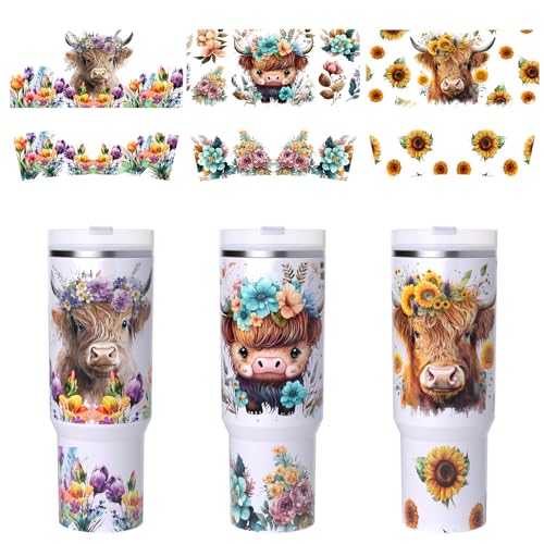 6 PCS Cow UV DTF Stickers, UV DTF Cup Wrap for 40oz | Vibrant washable UV DTF cup wrap transfers with strong adhesion for glass cups, mugs and smooth hard surfaces - style: Cow