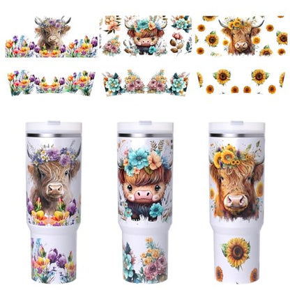 6 PCS Cow UV DTF Stickers, UV DTF Cup Wrap for 40oz | Vibrant washable UV DTF cup wrap transfers with strong adhesion for glass cups, mugs and smooth hard surfaces - style: Cow