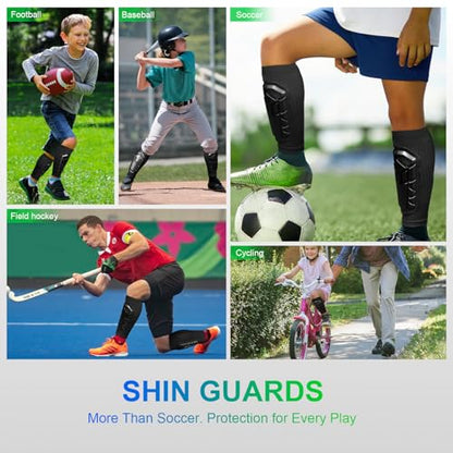 Soccer Shin Guards for Kids Youth, Ski Shin Guard Sleeves for 2-18 Years Old Boys Girls Adults, Protective Gear for Football Soccer, Calf Compression Sleeve with Honeycomb Pads - size: Large