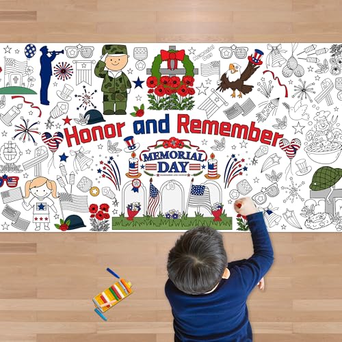 OHOME Memorial Day Giant Coloring Poster/Tablecloth - Memorial Day Decorations - 30 x 72 Inches Jumbo Coloring Banner Crafts Gifts Activities Accessories Decor Party Decorations - style: Memorial Day