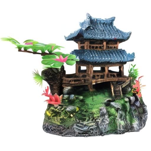 SLOCME Aquarium Classical Resin Castle Decorations - Fish Tank Realistic Details, Green Leaf Aquarium Accessories