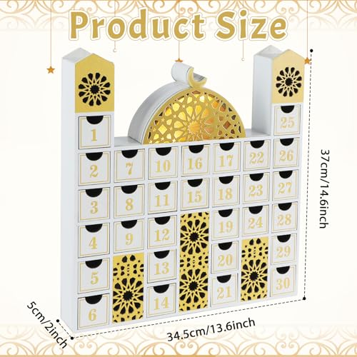 gisgfim Ramadan Wooden Countdown Calendar Eid Mubarak Decorations Mosque Advent Calendar with Drawers Eid Mubarak Countdown Til Eid Gift Ramadan Wooden Craftwork for Kids Ramadan Party Decorations