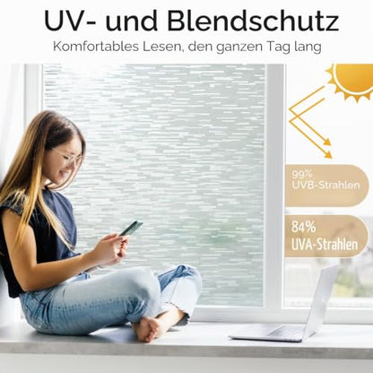 Haton Window Privacy Film, Frosted Stripe Non-Adhesive, 17.5" x 78.7" | Static Cling Removable Frosted Glass Film, Blocks UV & Heat, Anti-glare Privacy Covering for Bathroom & Home Windows - color: Frosted Stripe, size: 17.5" x 78.7"