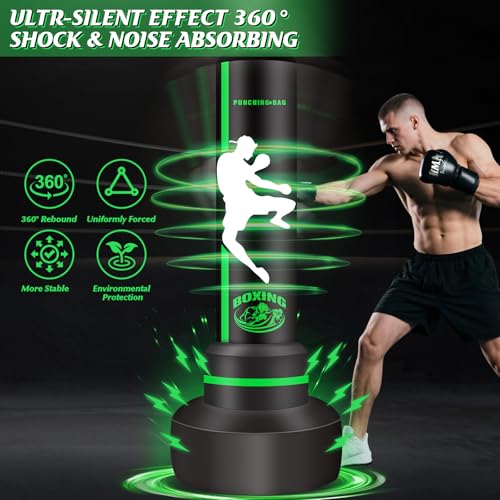 Freestanding Punching Bag with Gloves, 70'' Heavy Boxing Bag with Stand for Adult Teens, Standing Women Men Inflatable Kickboxing Bags for Beginners Training MMA Muay Thai Fitness - style: Kick Printing