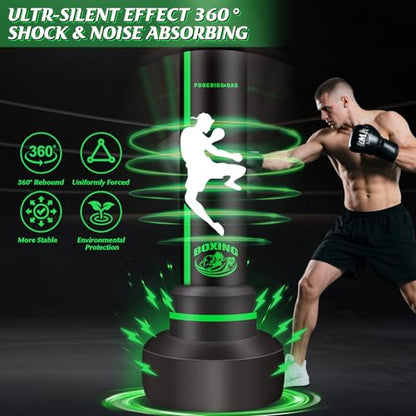 Freestanding Punching Bag with Gloves, 70'' Heavy Boxing Bag with Stand for Adult Teens, Standing Women Men Inflatable Kickboxing Bags for Beginners Training MMA Muay Thai Fitness - style: Kick Printing