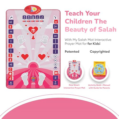 My Salah Mat 아동용 - 핑크 인터랙티브 무슬림 기도 러그 살라 학습 - 36개의 터치 키, 15개 언어, 스피커 및 소책자가 있는 재미있고 쉬운 기도 매트 - 만 3세에서 8세를 위한 이슬람 장난감