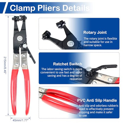 105Pcs 6-25mm Spring Hose Clamp Assortment Kit with Hose Clamp Pliers | 15 Sizes Spring Hose Clip Fuel Line Silicone Vacuum Hose Pipe Clamp, Air Hose Tube Water Pipe Fasteners - size: 6-25mm