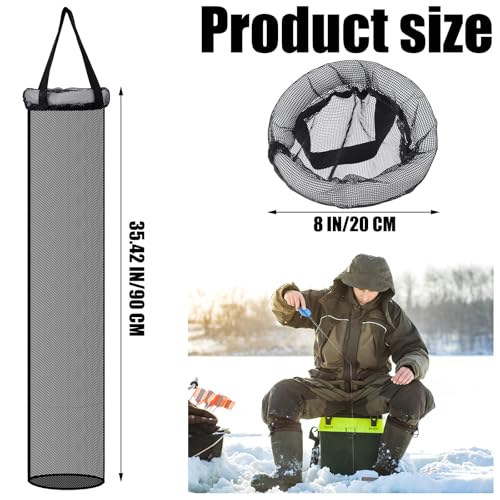 2 Pcs 35.4'' Ice Fishing Well Portable Ice Fish Accessories Catching Basket for Lightweight Fish Storage 8" Mouth Net Bag Kayak Fishing Accessories Bucket Storage Cage