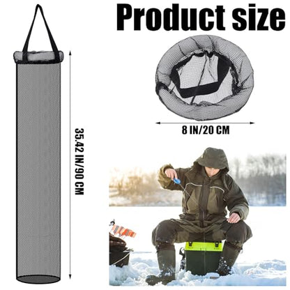 2 Pcs 35.4'' Ice Fishing Well Portable Ice Fish Accessories Catching Basket for Lightweight Fish Storage 8" Mouth Net Bag Kayak Fishing Accessories Bucket Storage Cage