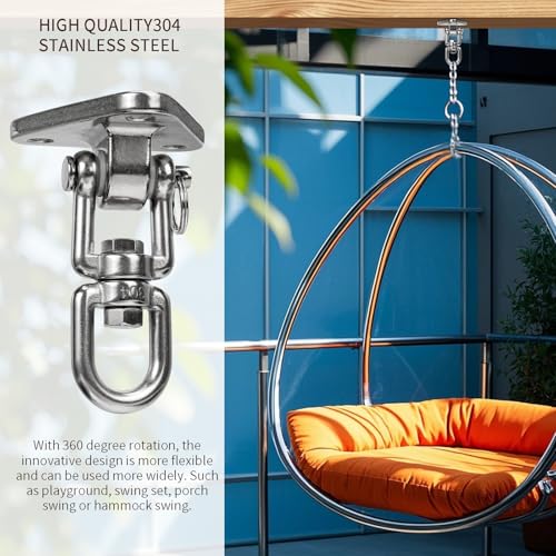 Stainless Steel Swing Hanger Heavy Duty 180°+360° Swivel Swing Hook Swing Hardware Kit for Yoga Swing Hammock Chair Porch Swing Sets Heavy Punching Bag 1500 LB Capacity - size: 3 Holes-2