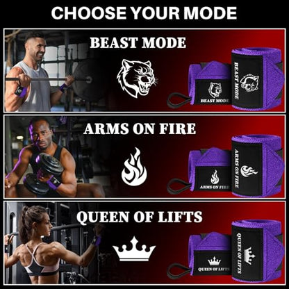 TECEUM Weightlifting 18" & 12" Wrist Wraps with Thumb Loop – Heavy Duty Wrist Workout Braces for Men and Women – Ideal for Powerlifting, Strength Training, Bodybuilding - color: Purple, style: 12" – Beast Mode