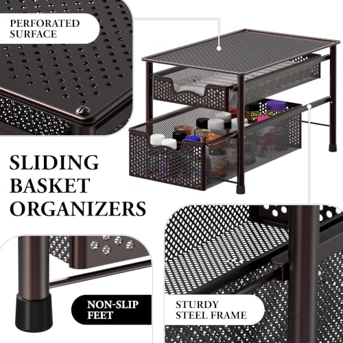 Simple Houseware Stackable 2 Tier Sliding Basket Organizer Drawer, Bronze - color: Bronze, size: 2-Tier