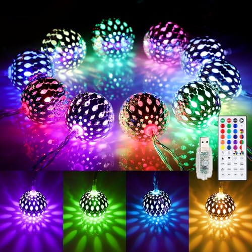OMIKA 24 Colors Changing Globe String Light for Diwali Decor, 13ft 40 Silver Metal Balls LED Fairy Lights with Remote Timer Moroccan Orb Decorative Diwali Lights for Room Party Christmas Boho Décor