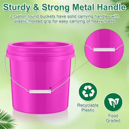 Tioncy 10 Pcs 2 Gallon Plastic Buckets with Lids and Handles,Pink | Storage Pails for Paint, Cleaning, Organizing, Durable Containers, Metal Handles, Plastic Material - color: Pink
