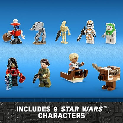LEGO 스타워즈 2023 재림절 달력 75366 크리스마스 홀리데이 카운트다운 선물 아이디어, 9개의 스타워즈 캐릭터와 15개의 미니 빌딩 장난감, 새로운 경험과 데일리 수집용 서프라이즈를 발견하세요