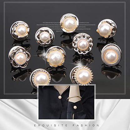20Pcs Women Shirt Brooch Buttons Pearl No Sew Pins Safety Button - color: Rhinestone and pearl buttons