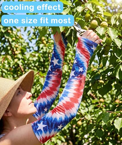 Aueyan Arm Sleeves for Men Women,Cooling Sleeves with Thumb Holes,Funny Sun Protection Arms Cover with Print Pattern - color: Tie Dye Flag
