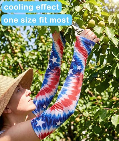 Aueyan Arm Sleeves for Men Women,Cooling Sleeves with Thumb Holes,Funny Sun Protection Arms Cover with Print Pattern - color: Tie Dye Flag