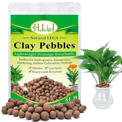 Halatool 8LB Leca for Plants, 4-16mm Hydro Balls for Root Rot Prevention | Natural Clay, pH-Neutral, Lightweight Clay Pebbles for Hydroponics, Terrariums, Potted Plants, Top Dressing, Drainage Layer - size: 8LB