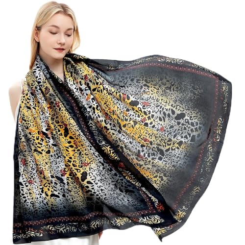Women Silk Scarves Long Satin Lightweight Outdoor Shawl Wraps Printed Head Scarf 70''X35'' - color: 112-leopard