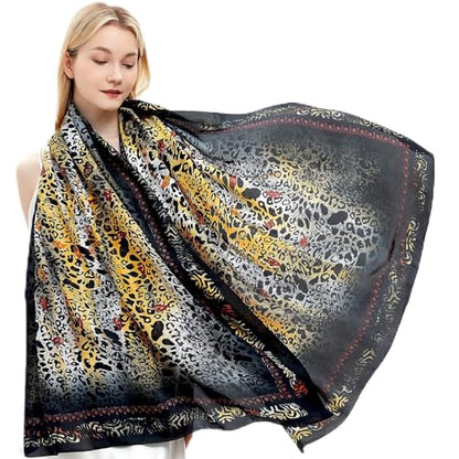 Women Silk Scarves Long Satin Lightweight Outdoor Shawl Wraps Printed Head Scarf 70''X35'' - color: 112-leopard