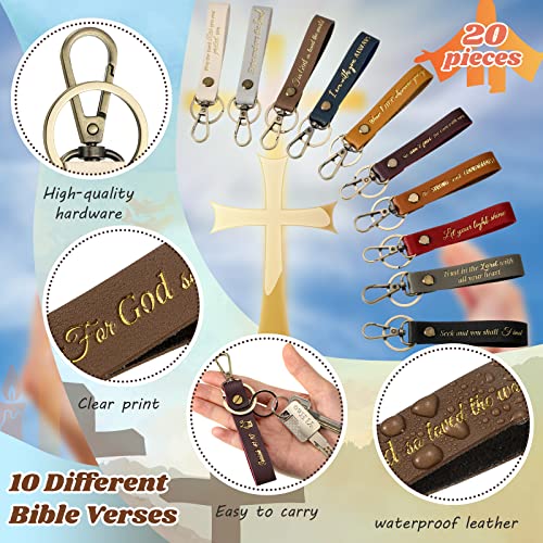 20 Pcs Christian Key Chain Leather Religious Keychain Inspirational Bible Key Chains Verse Quote Keychains Easter Day Gift - color: Multi Colors