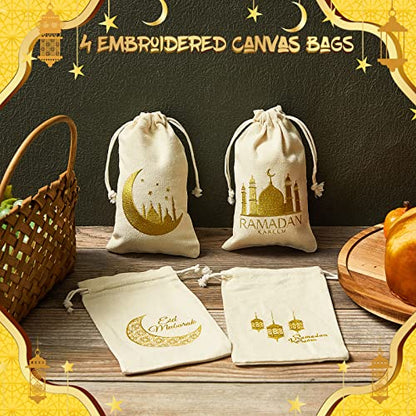 Photect 50 Pcs Islamic Burlap Bags Eid Al-adha & Qurbani Islamic Gift Bags Small Drawstring Pouch for Muslim Eid Al-adha Party Decorations, 4.7 x 7.8 Inch : Health & Household